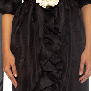 1980S Givenchy Haute Couture Silk Poof Sleeved Ruffled Cocktail Dress With A White Flower image 10