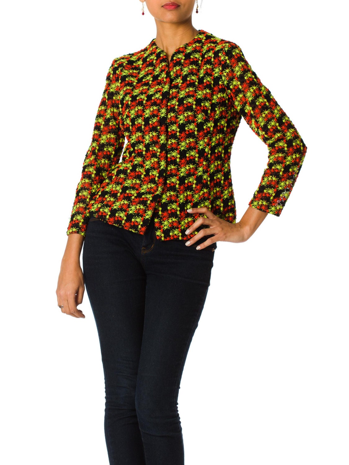 1960S Neon Embroidered Polyester Net Jacket Top Etsy