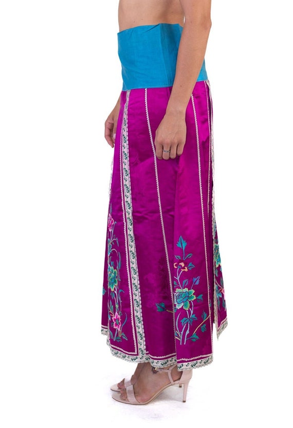 Victorian Fuchia Hand Embroidered Silk Jacquard C… - image 3