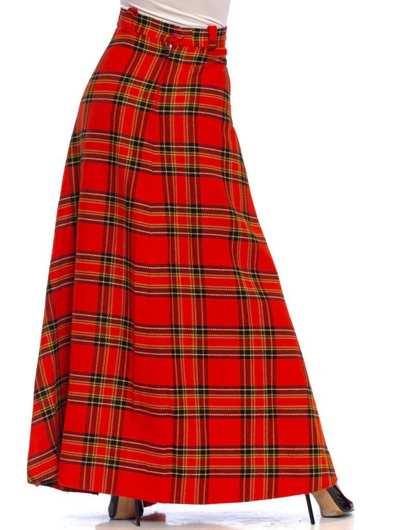 1970S Black Red Wool Blend Tartan Bias Cut Maxi S