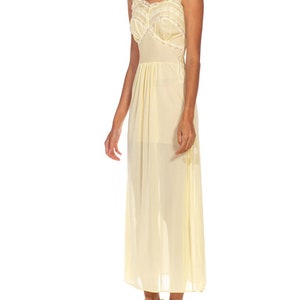 1940S Butter Yellow Rayon Lace Trim Negligee image 3