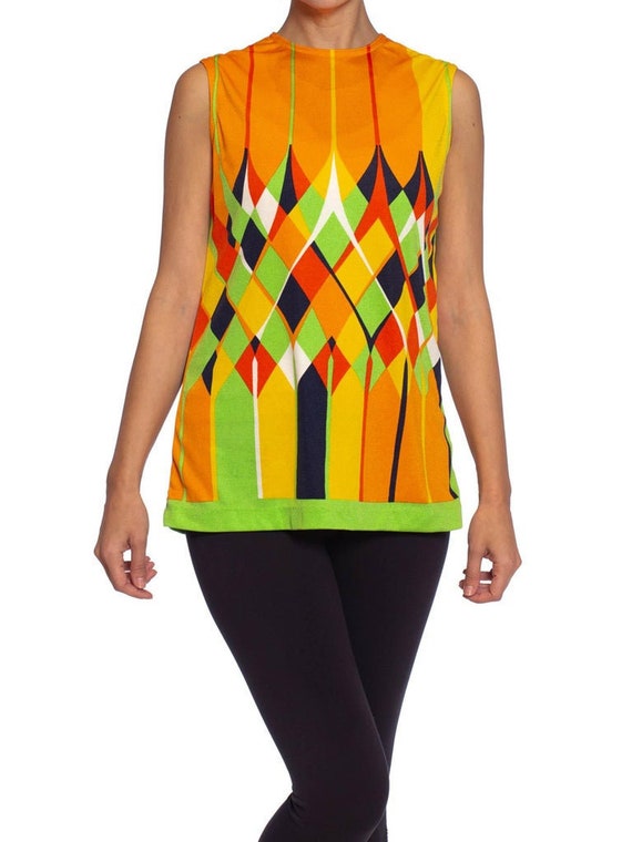 1960S Lime Green Orange Polyester Jersey Mod Shel