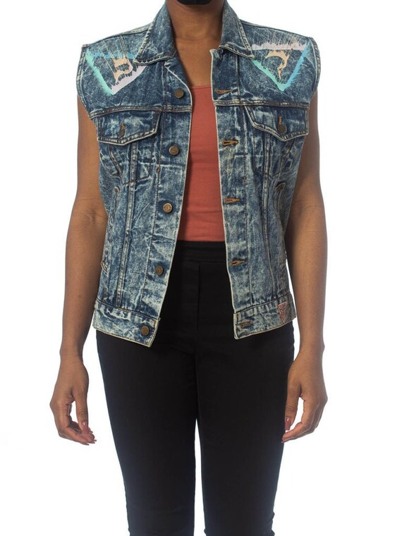 1990S Guess Glitter Puffy Painted Acid Washed Deni