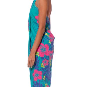 1970S Turquoise Pink Cotton Hawaii Tropical Surf Beach Wrap Dress Swim Cover Up image 2