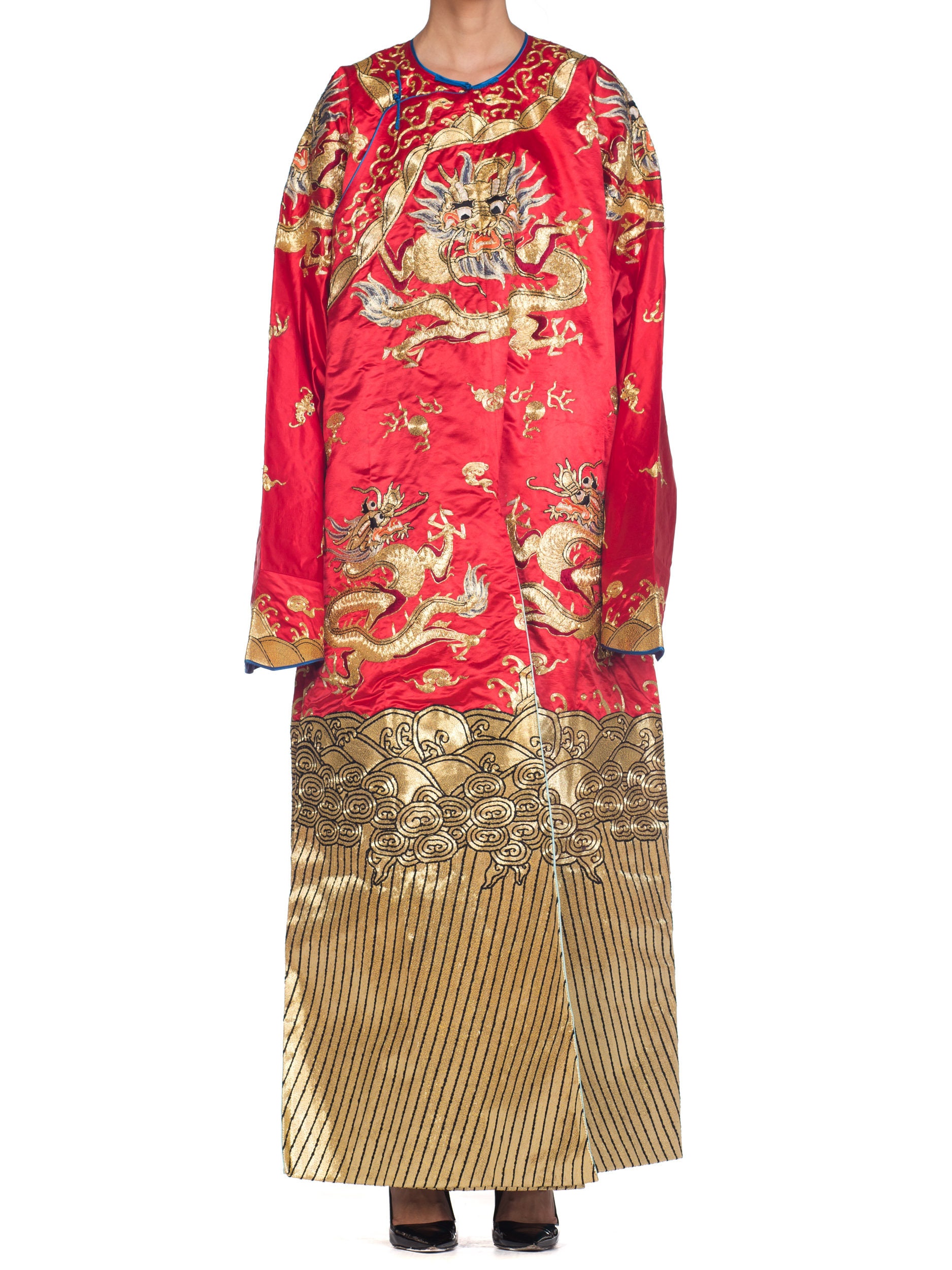 Metallic-golden Dragons Embroidered Red Chinese Opera Robe - Etsy