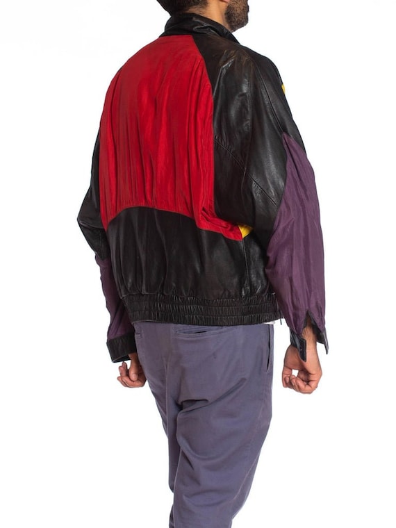 1990S Black Leather Men's Bomber Jacket With Yell… - image 8