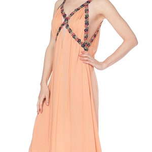 MORPHEW COLLECTION Peach Silk Jersey Dress With Cutout Front & 1930S Floral Trim image 5