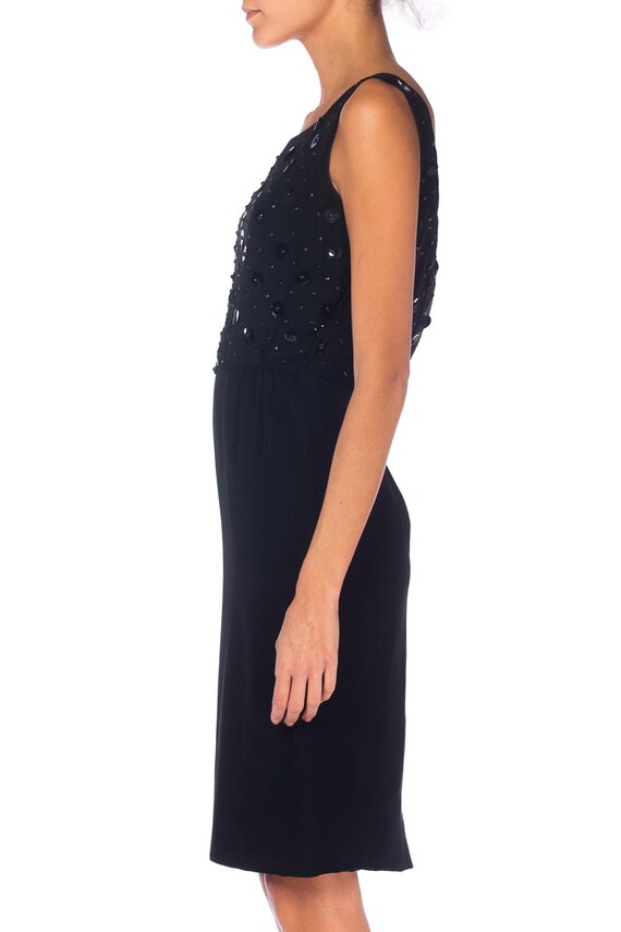 1950S Black Silk Chiffon Cocktail  Dress With Seq… - image 3