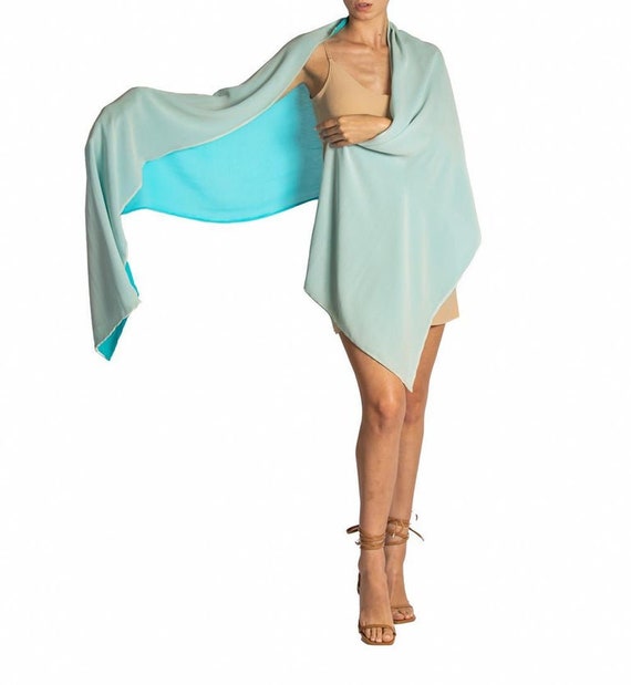 1950S Aqua Blue & Cream Silk Scarf Gem