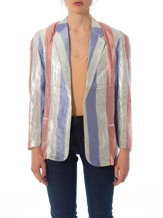 1970S Striped Silver Lamé Glam Rock Bowie Blazer
