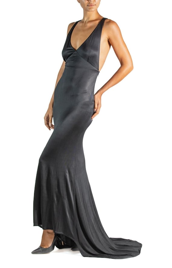 1990S Gucci Blue-Black Rayon Jersey Dress - image 7