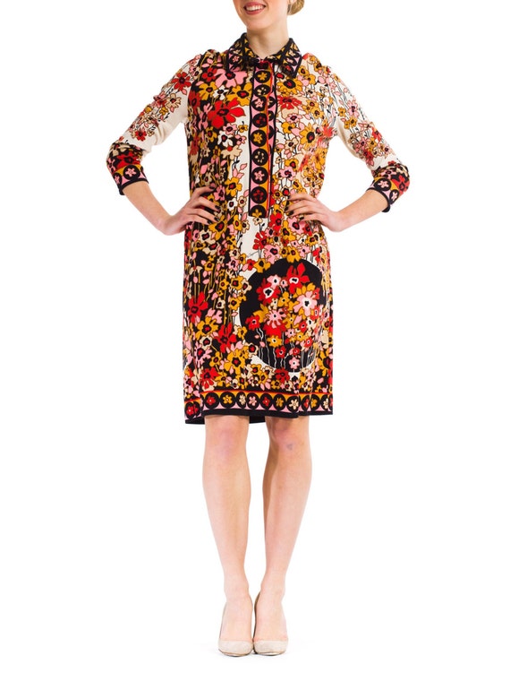 1960S PAGANNE Floral Printed Polyester Jersey Mod