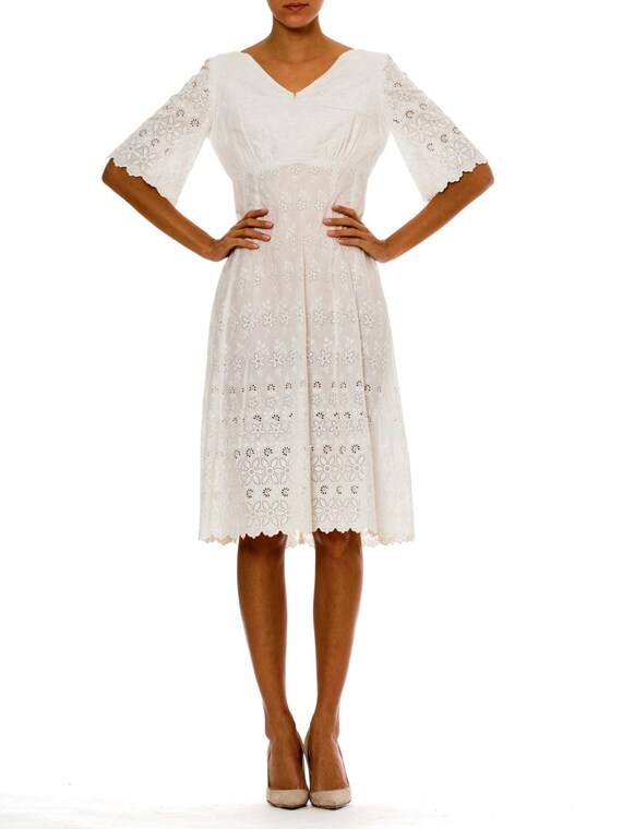 Victorian White Organic Cotton Dress With Floral … - image 2