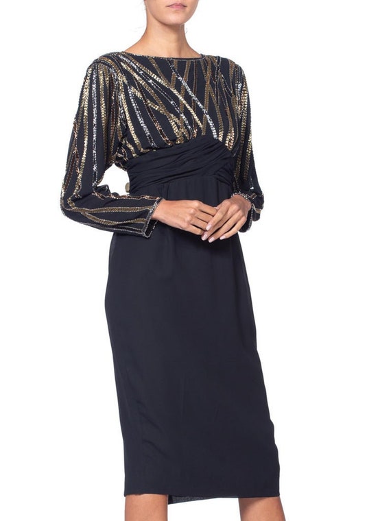 1980S BOB MACKIE Style Black Hand Beaded Polyester Chiffon Long Sleeve Cocktail  Dress - Etsy UK