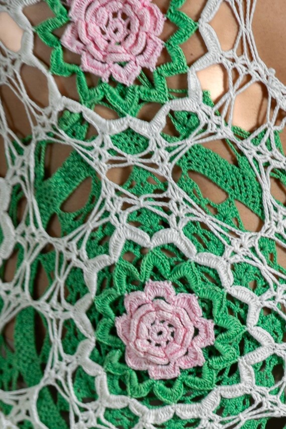 MORPHEW Collection Green & Pink White Crochet Dress