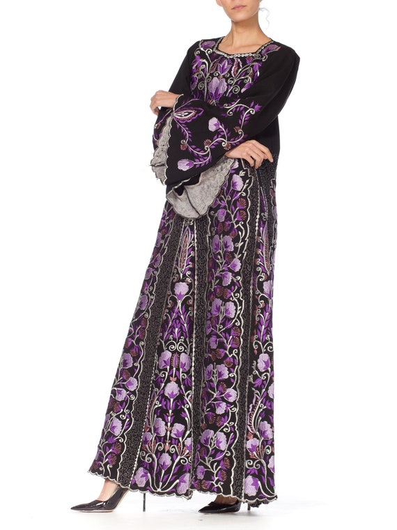 1970S Purple Embroidered  Metallic Floral Dress - image 3