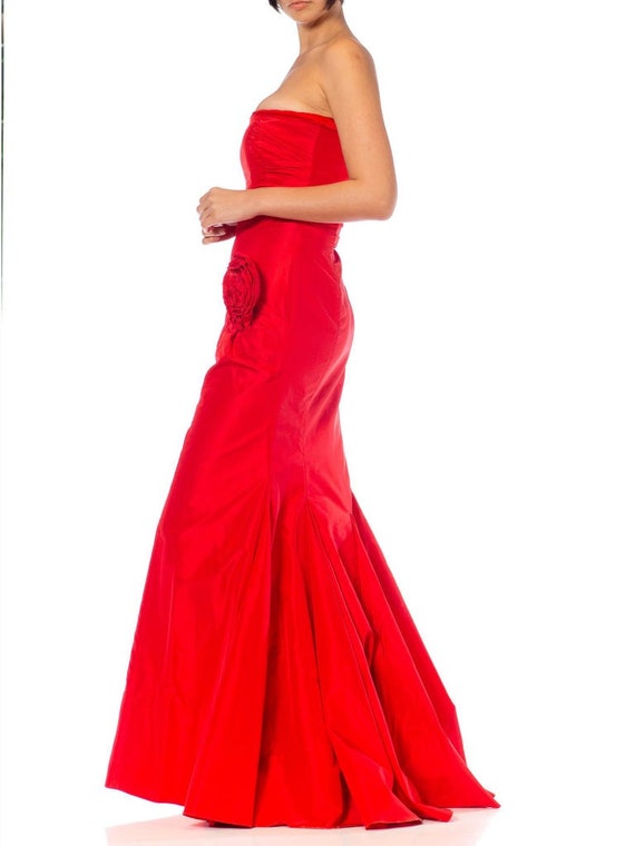 1980S Valentino Red Silk Taffeta Strapless Fishta… - image 4