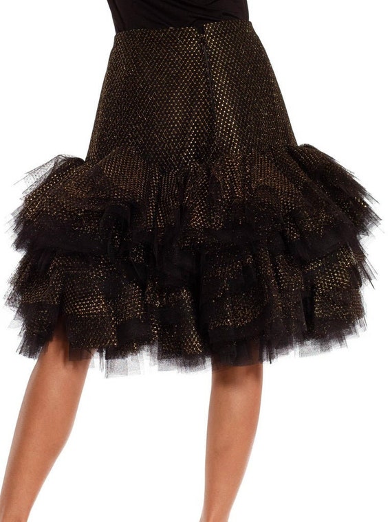 1980S Jacqueline De Ribes Black  Gold Tulle Tiered