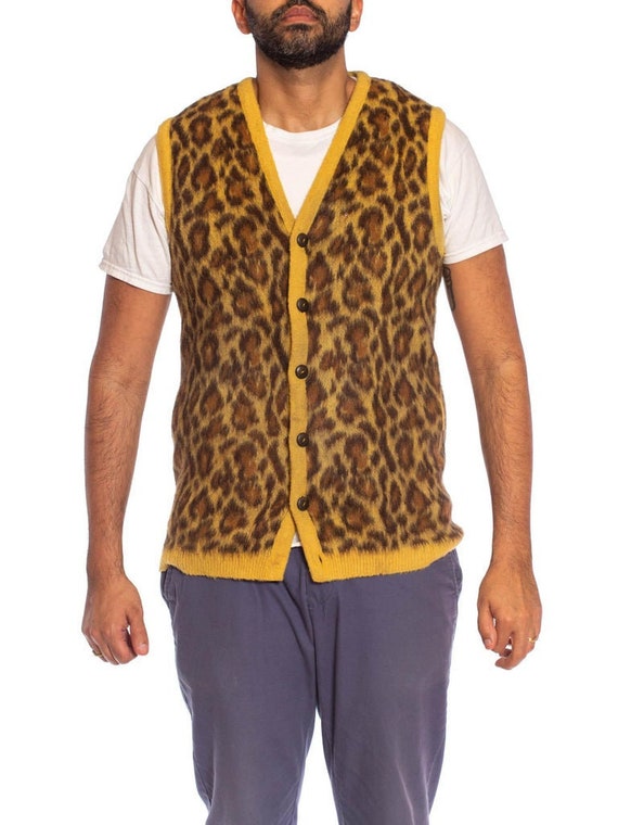 1950S Leopard Print Mohair Blend Knit Sweater Vest