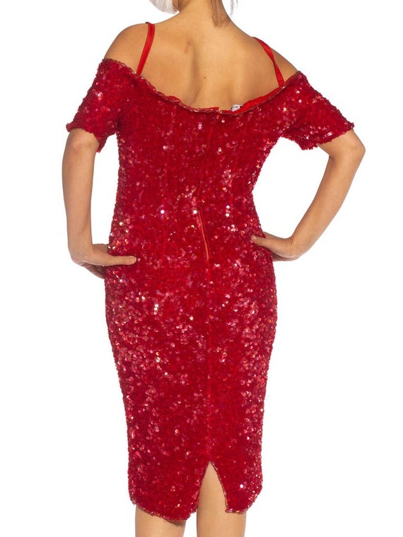 1980S Red Silk Sequin Encrusted Cocktail Dress - image 6