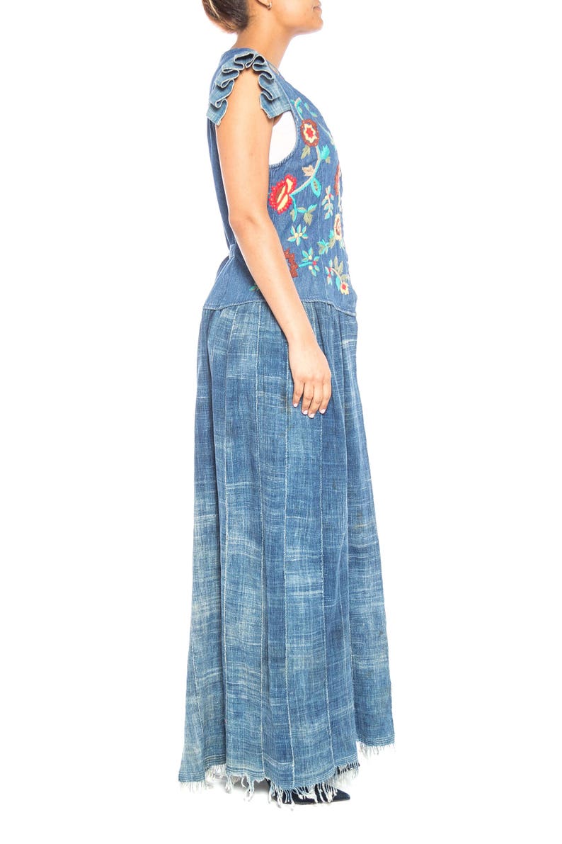 MORPHEW COLLECTION Floral Embroidered Cotton Denim & African Indigo Maxi Duster image 4