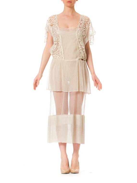 1920S Cream Cotton Net & Modernist Geometric Lace