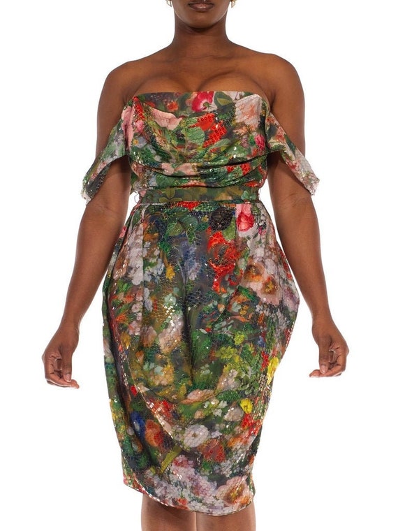 2000S Vivienne Westwood Green Floral Polyester Ch… - image 1