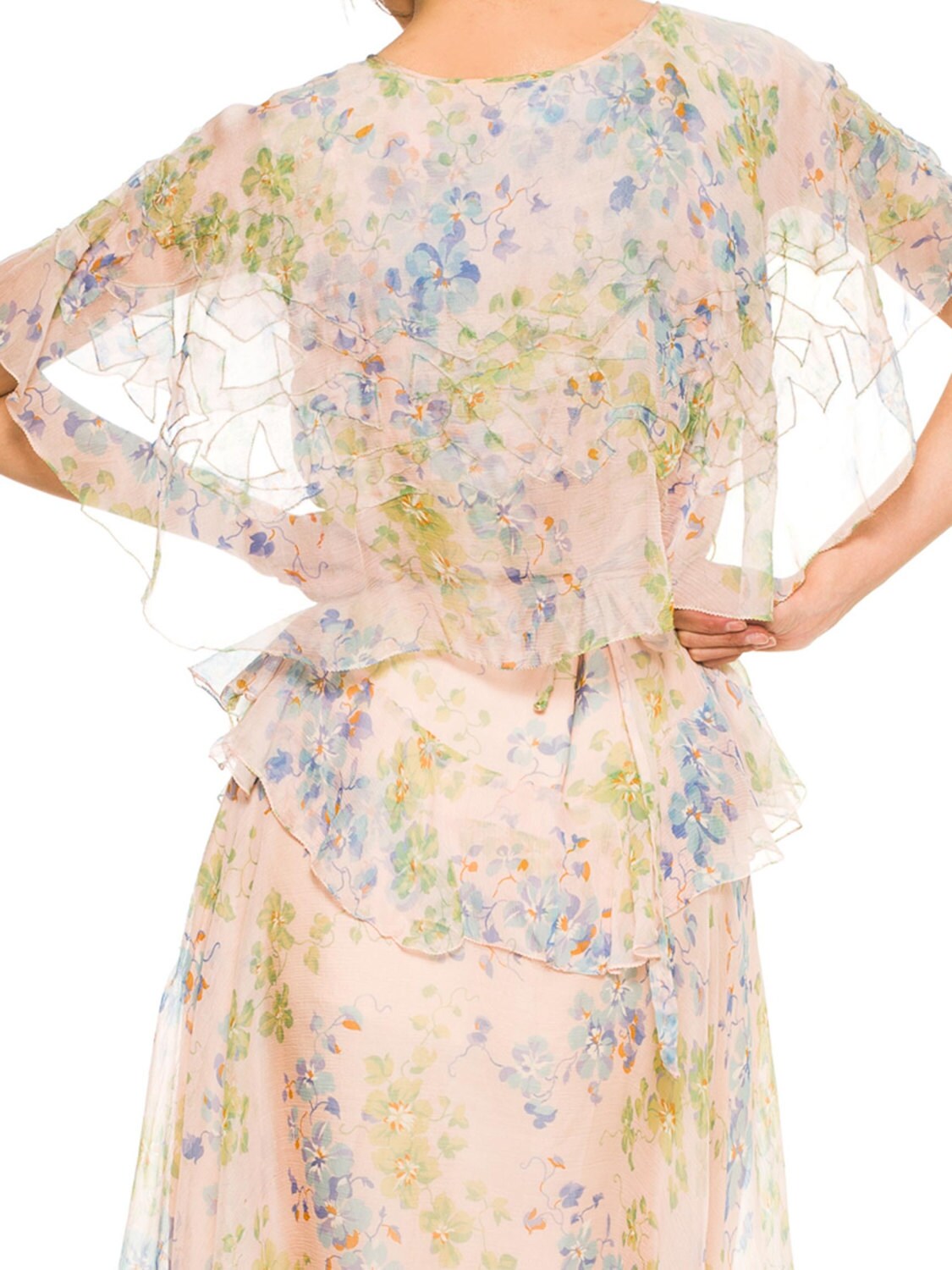 1920S Baby Pink Floral Silk Mousseline Fully Lined Dress With Unique ...