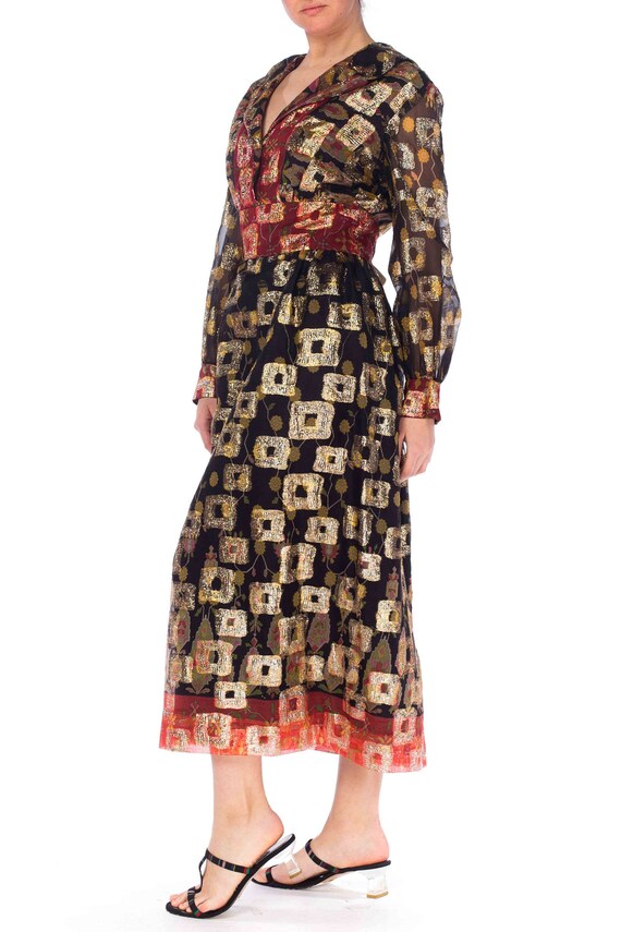 1970S Black & Red Poly/Lurex Jacquard Long Sleeve… - image 5