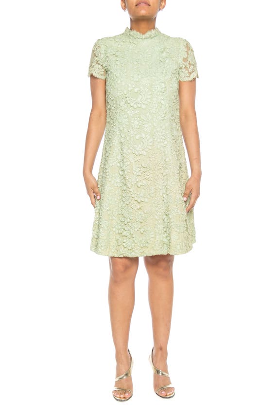 1960S Mint Green Cotton / Rayon Lace Ladylike Mod