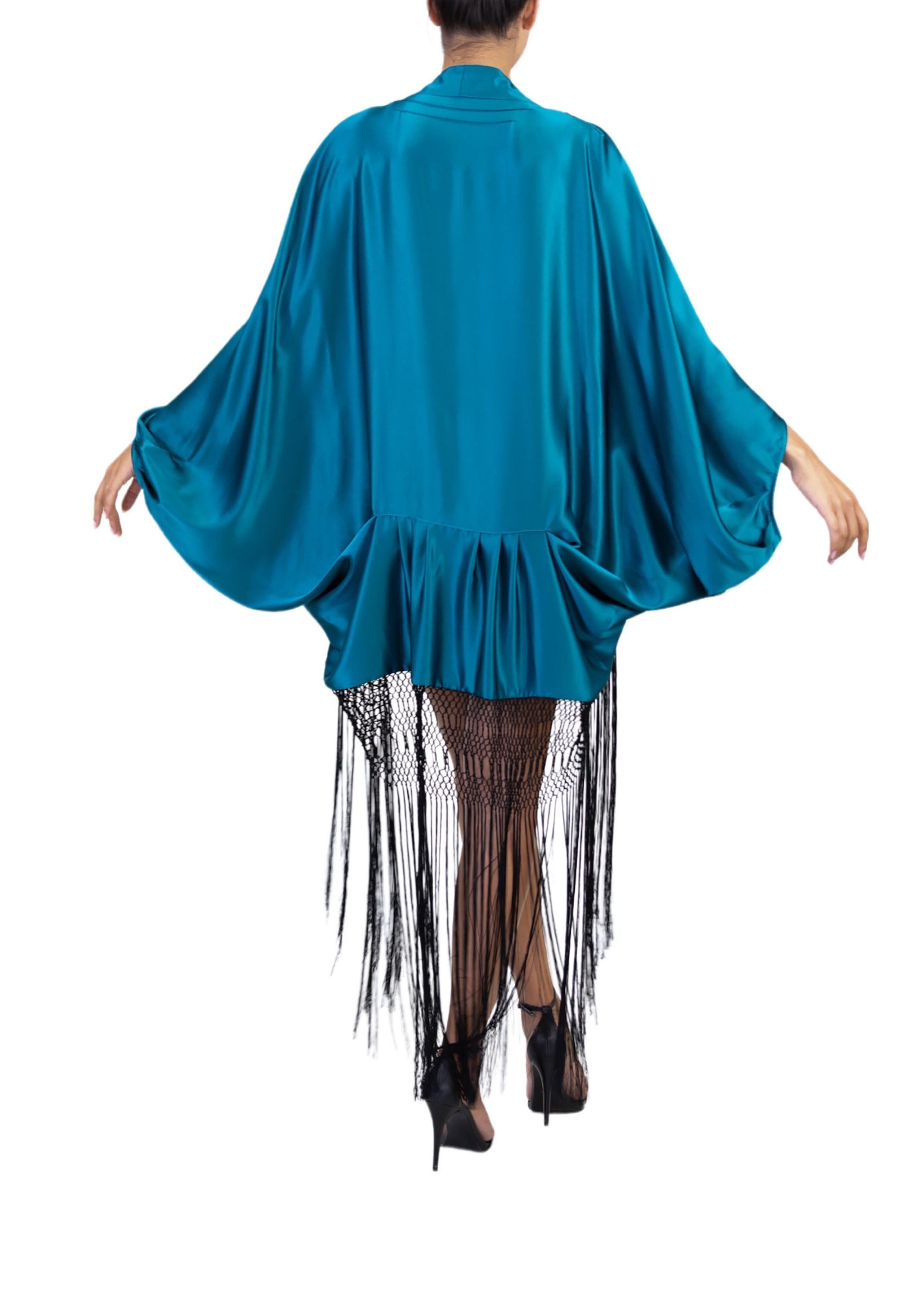 Morphew Collection Lyons Blue Silk Charmeuse Cocoon With Fringe