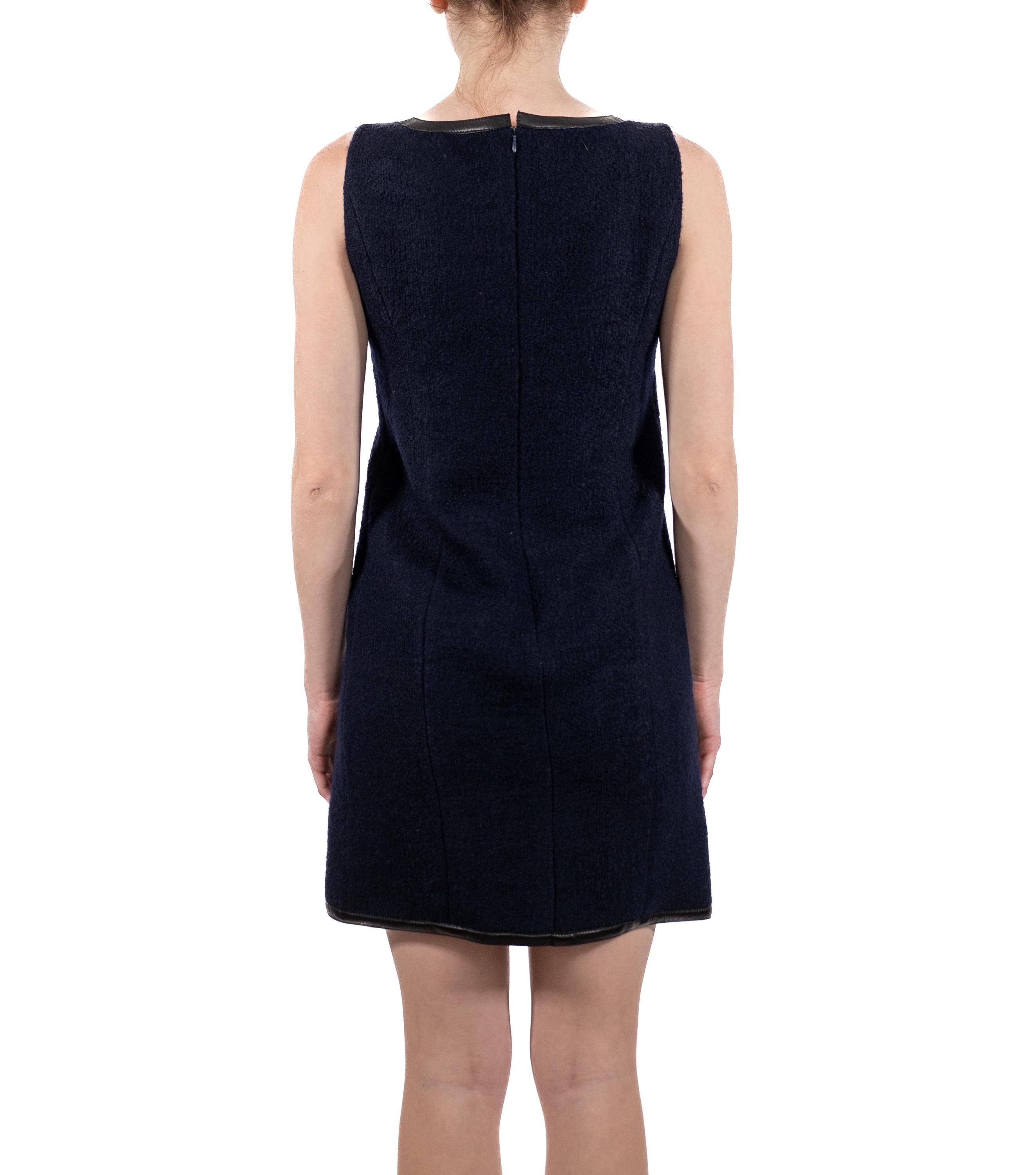 1990S Prada Navy Blue Wool Dress With Leather Trim - Etsy