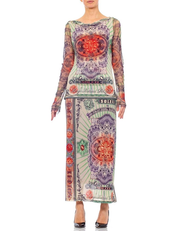 1990s JEAN PAUL GAULTIER Mesh Iconic Money Print S