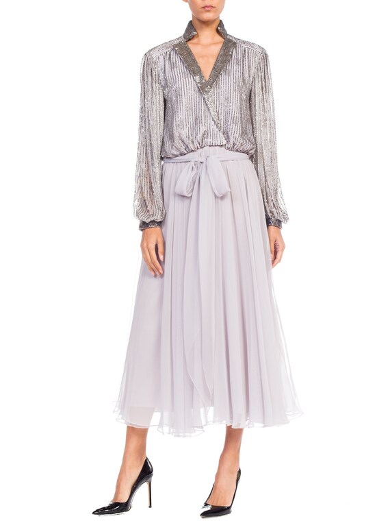 1970S Halston Style Lowcut Beaded Chiffon Gowns D