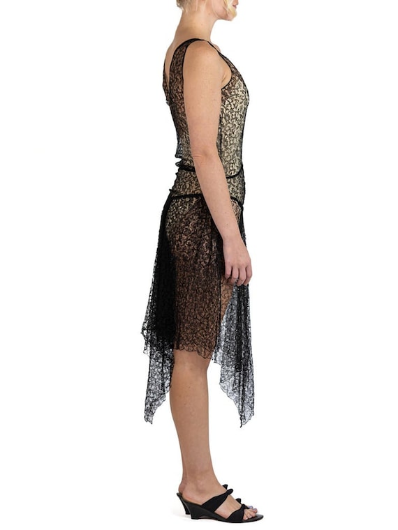 1920S Black Sheer Silk Lace Flapper Era Dress - image 3