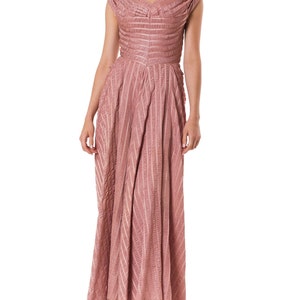 1940S NICHOLAS UNGAR Dusty Rose Rayon Blend Satin Plissé Stripe Gown With Train image 1