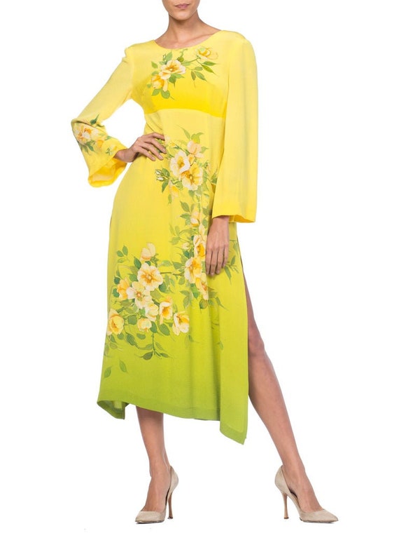 1970S  Yellow Ombré Dress Made From Hand Painted … - image 2