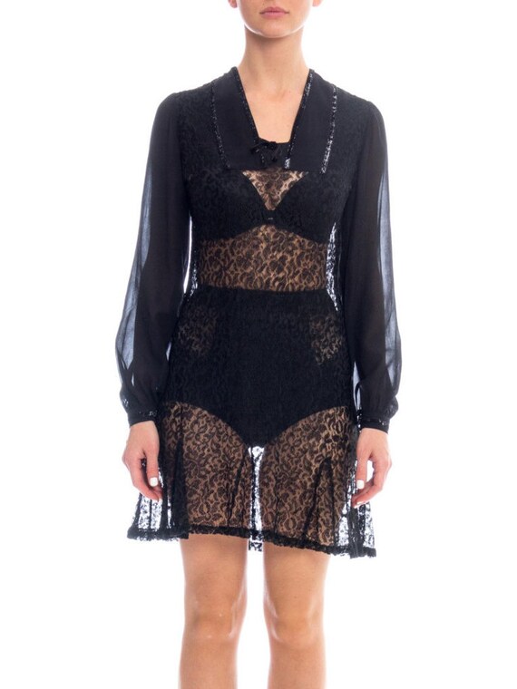 1930s Silk Chiffon And Lace Mini Dress Size: M