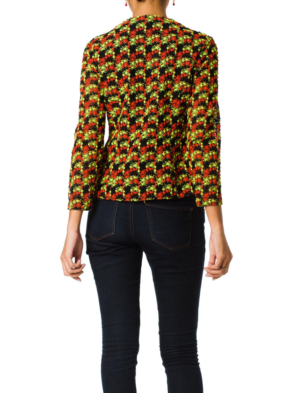 1960S Neon Embroidered Polyester Net Jacket Top Etsy