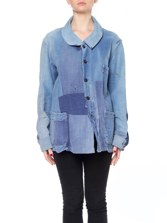 1920S Patchwork Denim Men's Tattered French Workwe