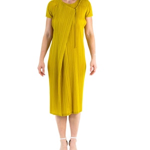 1990S Pleats Please Issey Miyake Mustard Yellow Polyester Wrap Dress image 2