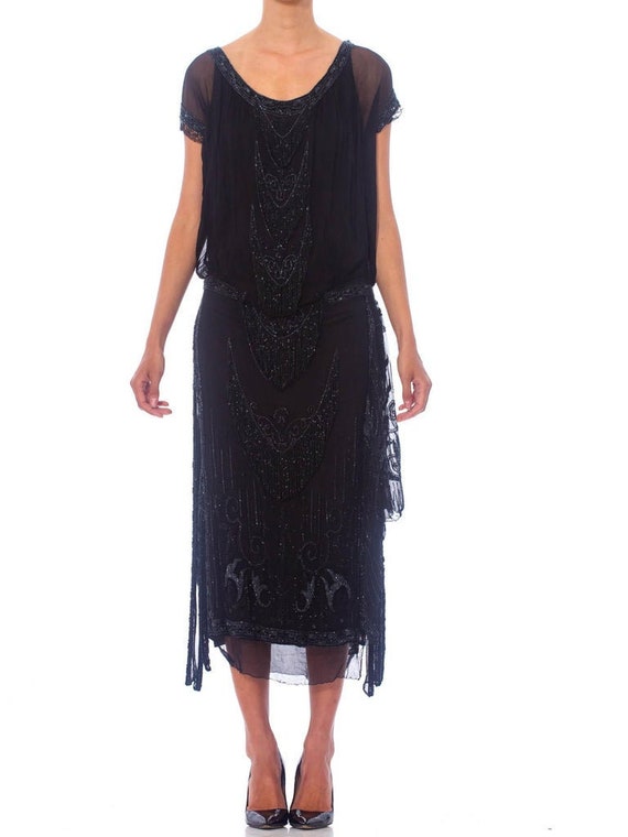 1920S Black Silk Chiffon Edwardian Style Paneled C