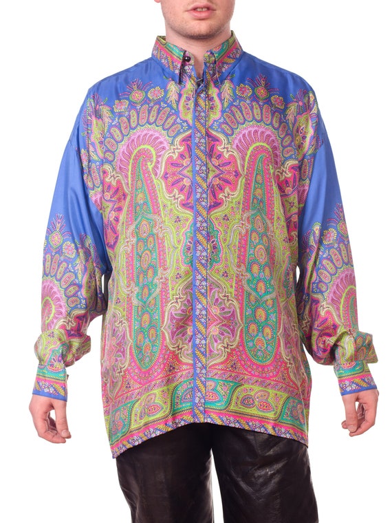 1990S Gianni Versace Men's Silk Paisley Shirt