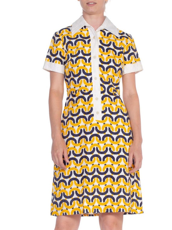 1960'S Donna Gay Mod Nautical Print Cotton Dress