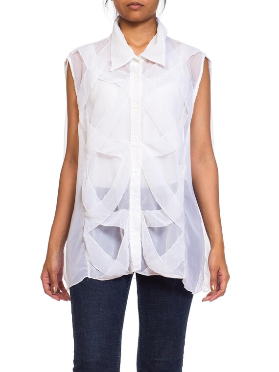 1980S White Sheer Polyester Chiffon Layered Minima