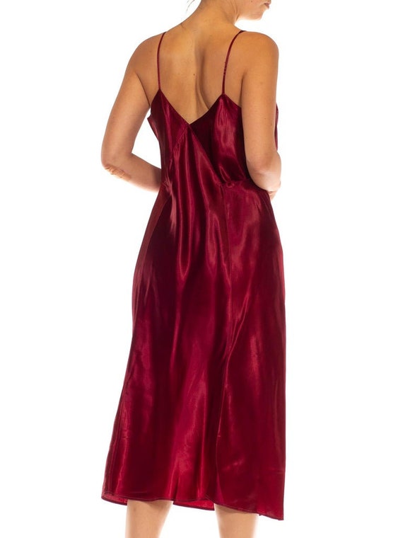 1930S Ruby Red Rayon Satin Bias Cut Slip Dress - image 7
