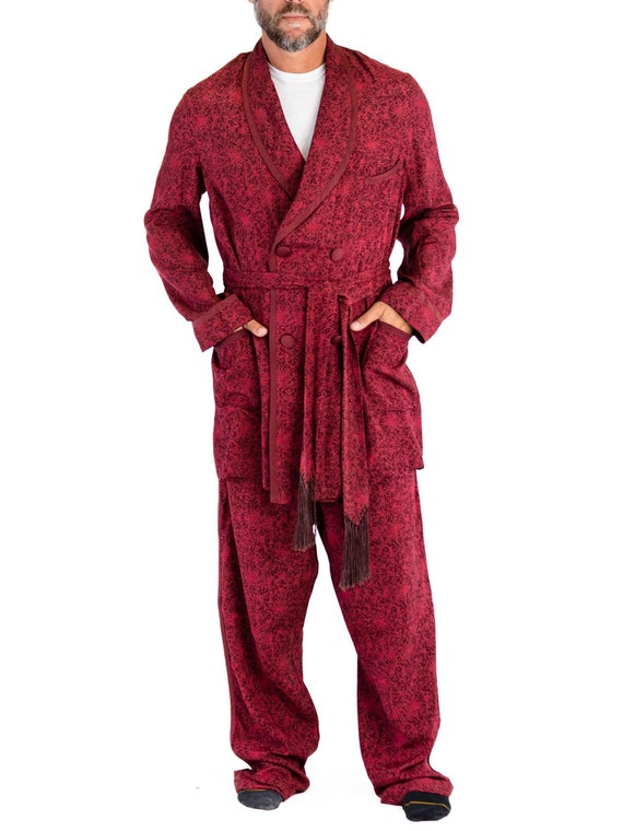 1920S Hubert And White Inc Garnet Red Rayon Jacqu… - image 1