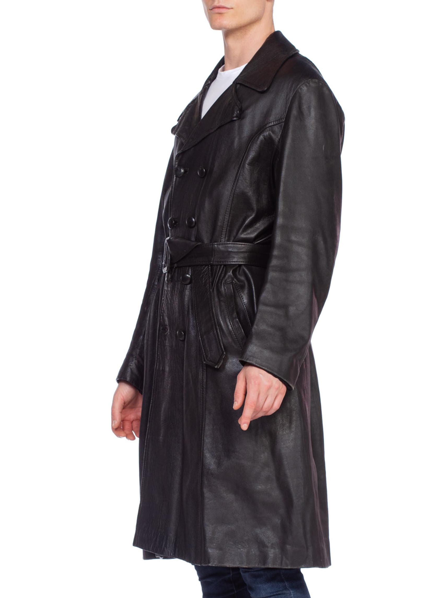 1970S Black Leather Men's Custom Wide Lapel Trench Coat - Etsy