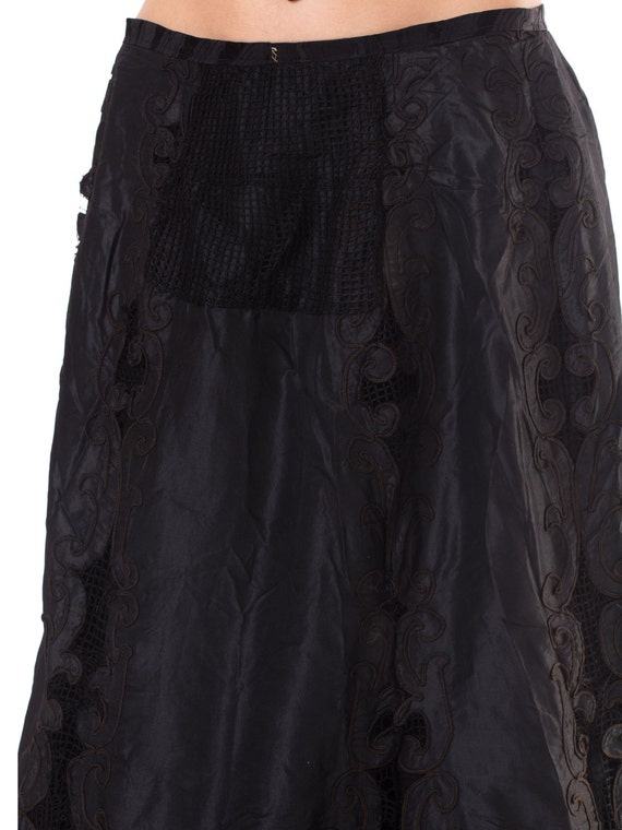 1800S Black Victorian Silk & Lace Tiered Skirt Wi… - image 4