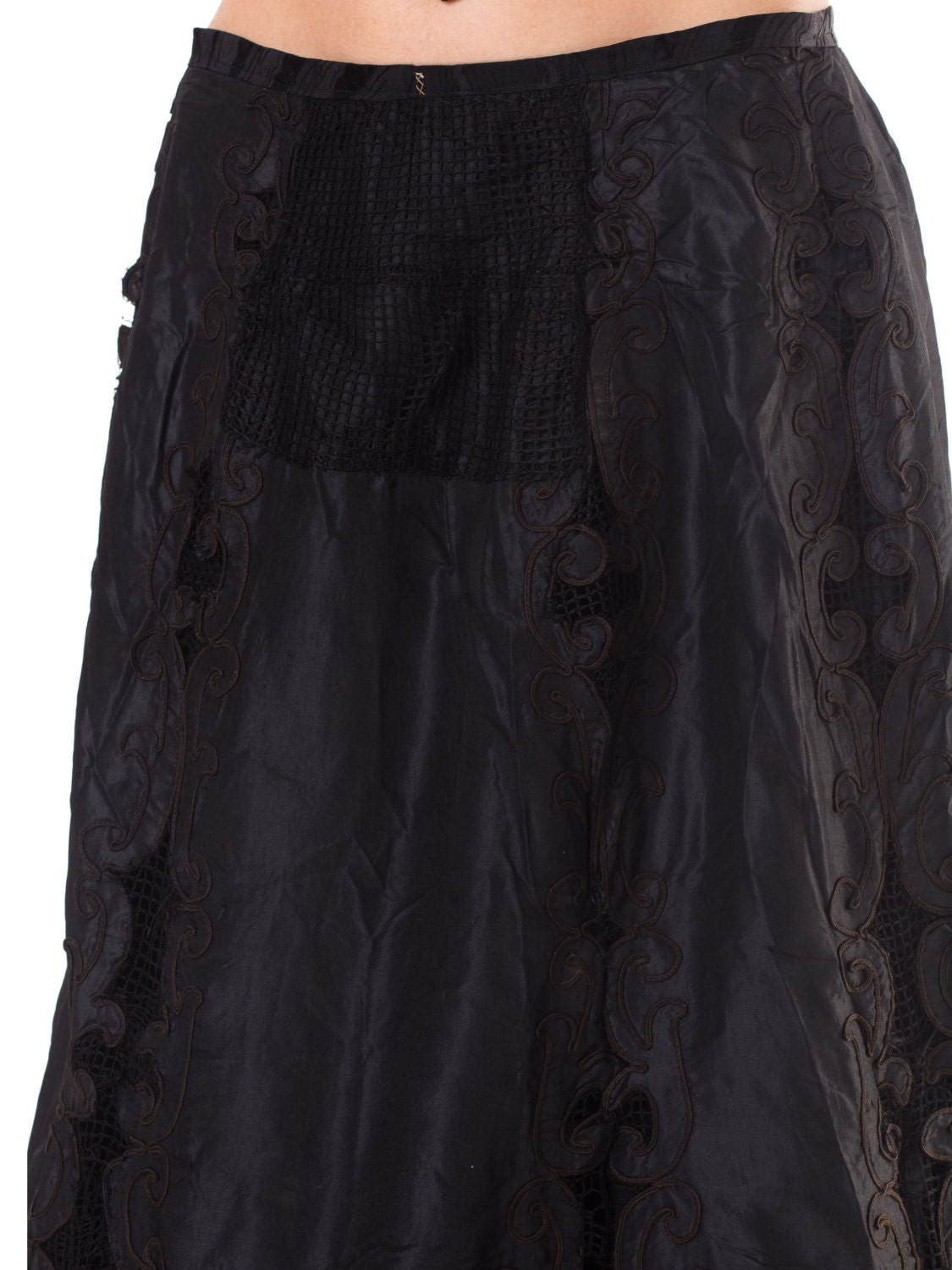 1800S Black Victorian Silk & Lace Tiered Skirt With Appliqués - Etsy